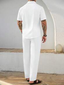 Manfinity Homme Men's Solid Color Front Button Short Sleeve Casual Shirt Set, Versatile For Summer - White - View 2