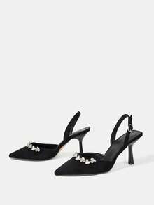 CUCCOO HITCHD Women's Pointed Toe High Heel Shoes, Black Faux Suede, Rhinestone Decor, Comfortable & Elegant, Suitable For Weddings, Parties, Formal Occasions - Graphite Black - View 3
