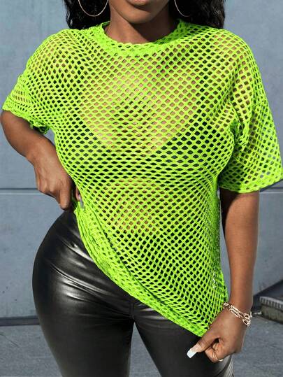 Slaydiva Music Festival Black Versatile Sexy Casual Loose Mesh Crochet Women's Short Sleeved T-Shirt Top Work Shirts Women Women's Tops And Blouses Y2k Fitted Blouse Workout Tops Women Working Blouse,Summer Top