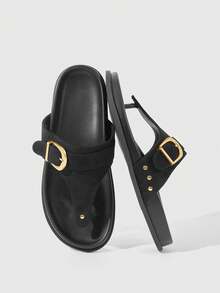 HighSole 女士宽带休闲舒适室内/室外人字拖 - 黑色 - 查看 4
