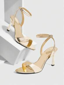 CUCCOO SZL 女士可调节简约酒红色高跟凉鞋，适合日常休闲穿着，春季鞋履，春假复活节舞会高跟鞋 - 淺金色 - 查看 1