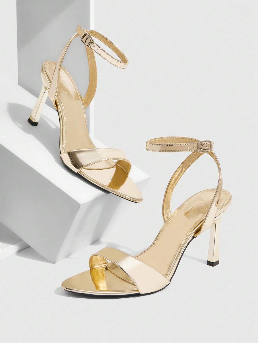 CUCCOO SZL 女士可调节简约酒红色高跟凉鞋，适合日常休闲穿着，春季鞋履，春假复活节舞会高跟鞋 - 淺金色 - 查看 1