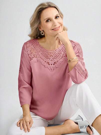 Miaspire Camisa casual de vacaciones para mujer con inserto de cuello floral personalizado, regalo de atuendo para el Día de la Madre en primavera/verano