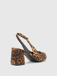 CUCCOO BIZCHIC Damen elegante Slingback-Sandalen mit Leopardenmuster und dickem Absatz - Leopardenmuster - Übersicht 3