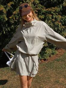 Livesso Women's Turtleneck Drawstring Top And Casual Skirt 2 Pieces Set - Green - View 5