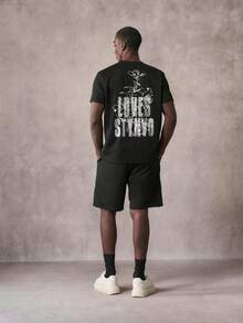 STYNVO Men's Casual Floral & Letter Print T-Shirt And Shorts Set, Summer - Black - View 5