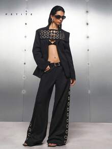 LYSMO Petite Quần đen thời trang khoét lỗ dành cho nữ - màu đen - Xem 6