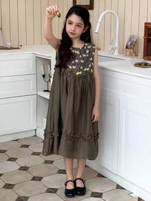 DAZY Girls' Round Neck Sleeveless Dress - Green - View 5