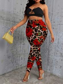 EMERY ROSE Plus Size Women Printed Pattern Slim Fit Comfortable Casual Leggings - Multicolor - View 5