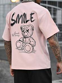 Devon Thys K-GLORY 男士休闲百搭简约印花短袖T恤 - 粉色 - 查看 6