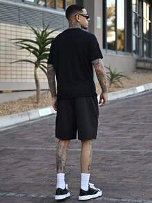 Devon Thys Men's Slogan Cartoon Character Printed Drawstring Waist Casual Shorts, Football Style - Black - View 2