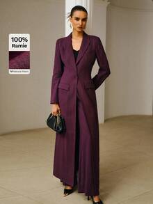 ZEYLAH 100% Ramie Long Light Weight Trench Coat, Elegant, Spring/ Summer, Linen - Purple - View 6