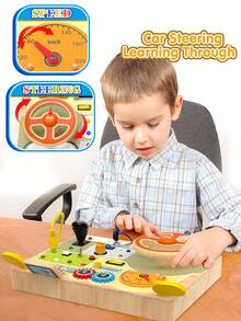 MINKOJA 儿童字母方向盘忙碌板，木制活动板，木制学习益智玩具，汽车零件忙碌板，背面印有大小写字母，拼图学习玩具，复活节，复活节礼物，儿童节玩具，派对礼物，派对礼品袋填充物，减压玩具，儿童活动方块 - 彩色 - 查看 4