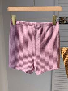 Comfortcana Women's Casual Solid Lotus Root Pink Ribbed Super Short Leggings, Summer - Dusty Pink - View 2