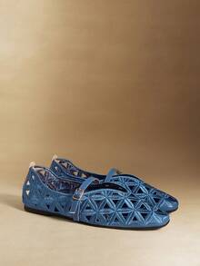 Rosivie Mocasines casuales de mujer con diseño de hebilla y calados - Azul Pavo Real - Ver 3