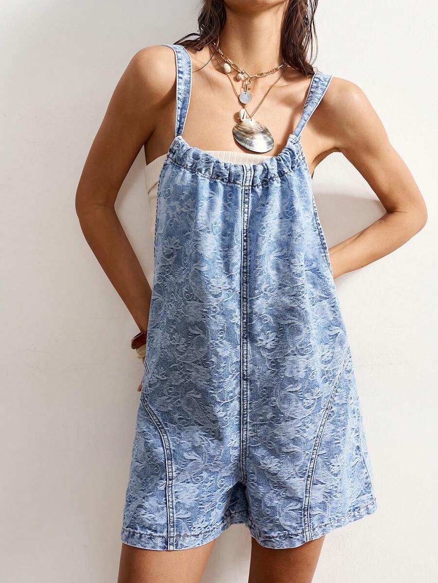 Bohemela 女士休闲做旧牛仔背带裤 - 淺色水洗藍 - 查看 1