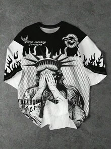 SHEIN 青少年男孩休闲简约短袖圆领T恤，适合夏季 - 彩色 - 查看 1