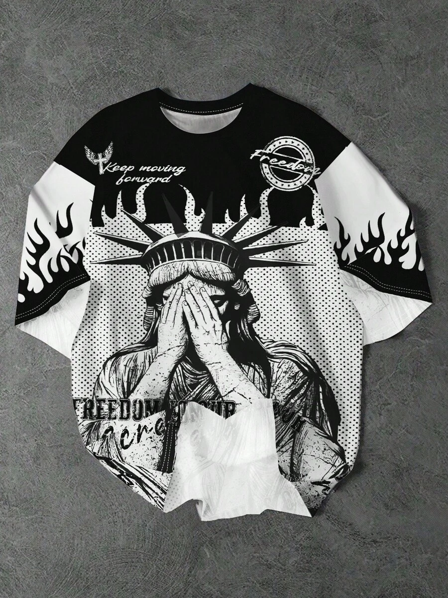 SHEIN 青少年男孩休闲简约短袖圆领T恤，适合夏季 - 彩色 - 查看 1