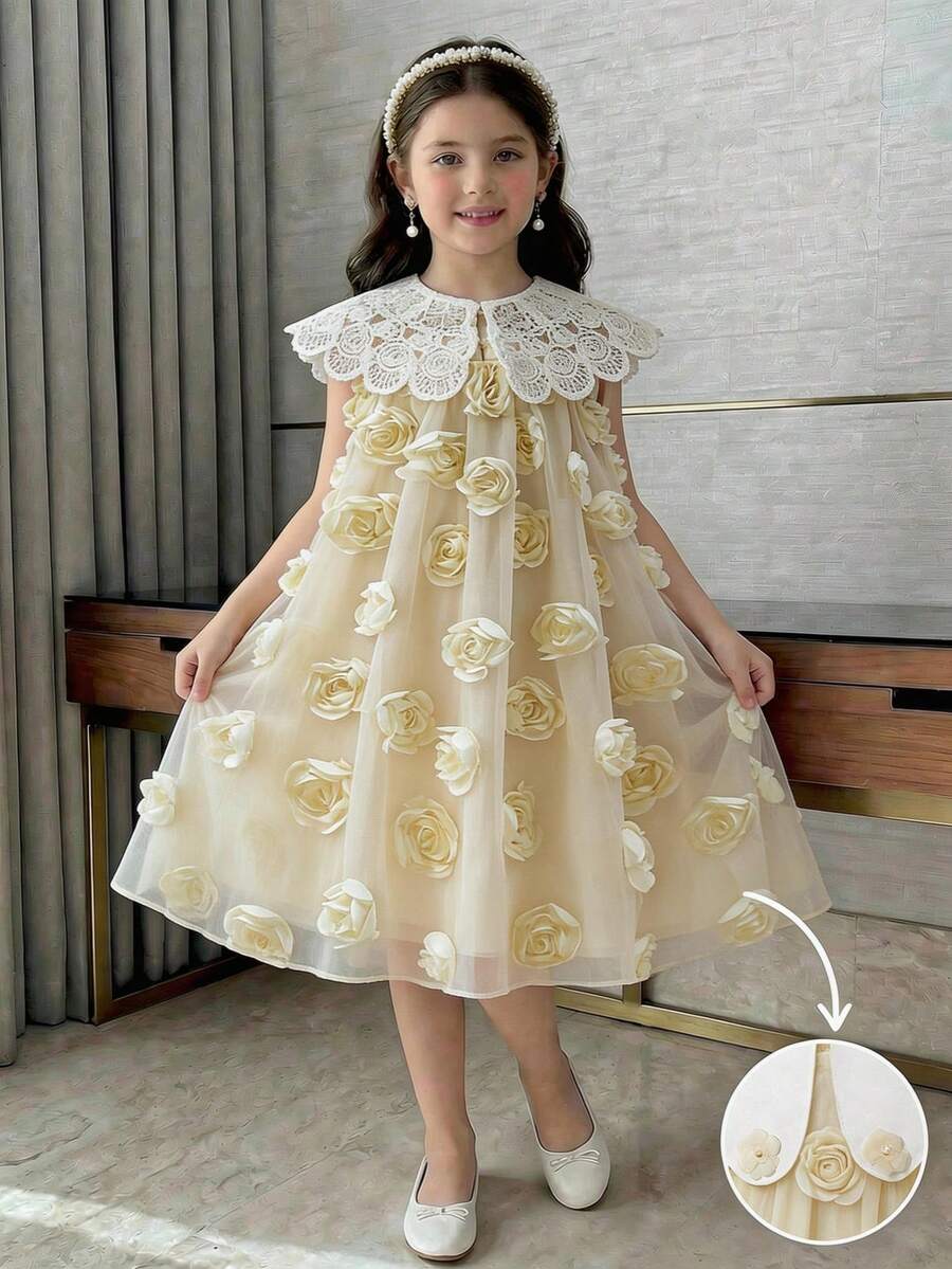 Đầm babydoll ngắn dáng chữ A viền ren ngọt ngào và đáng yêu dành cho bé gái, hoàn hảo cho mùa cưới, biểu diễn, tiệc sinh nhật, tiệc chiêu đãi và mọi mùa.