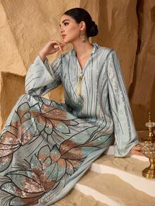 Layrah Đầm dạ hội sang trọng, thêu hoa, đính sequin, dáng rộng, thanh lịch dành cho phụ nữ. - màu xanh lá - Xem 7