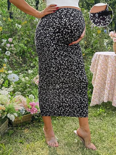 SHEIN 孕妇修身印花半身裙，优雅时尚，夏季必备