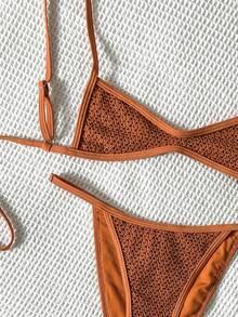 Bộ bikini hai mảnh vải jacquard Swim Mod-D dành cho nữ, thích hợp cho mùa Xuân/Hè. - màu nâu - Xem 2