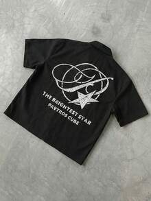 PAVTROS Men's Street Fashion Zip-Up Short Sleeve Printed Shirt - Black - View 2