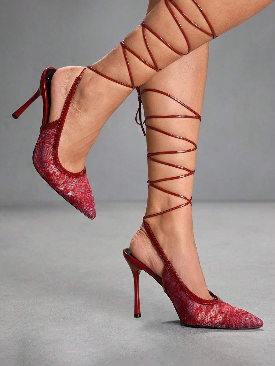 CUCCOO SZL Women's Pointed Toe Fashionable Elegant Versatile High Heel Sandals - Burgundy - View 1