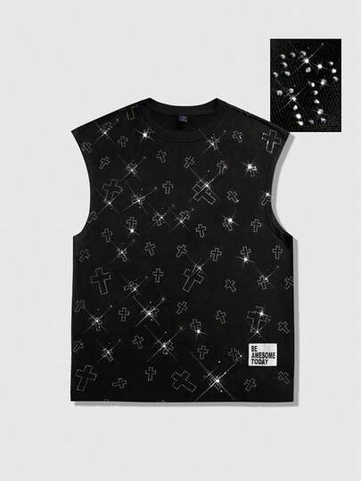 ROMWE MEN Unisex Casual Fashionable Rhinestone Embellished Sleeveless Tank Top, Sports & Leisure Crew Neck Tank Top