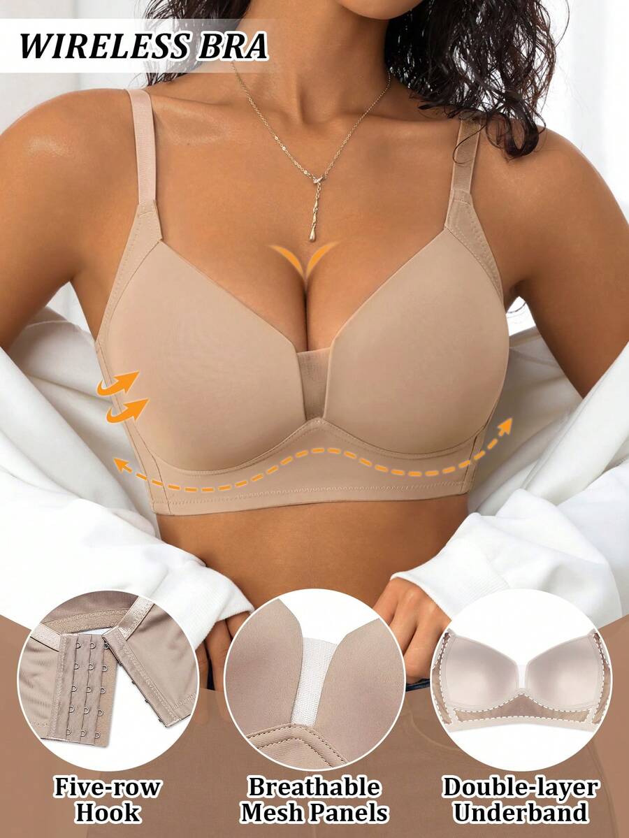 Women's Comfortable Solid Sexy Romantic & Simple Mesh Soft Cup Anti-Sagging Bra Wedding - Apricot - View 1