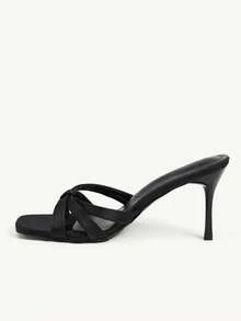 CUCCOO CHICEST 女士时尚方头金色平底人字拖凉鞋，简约细高跟派对礼服凉鞋，适合圣诞节穿着 - 黑色HS - 查看 5