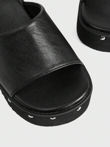 Sugerpunk Dép xăng đan cao gót nữ mùa hè 2026 - Đế chống thấm nước, gót siêu cao 8cm, trang trí đinh tán kiểu xe máy, quai ngang hở ngón. - màu đen - Xem 4