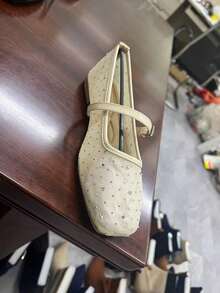 Rosivie Women's Buckle Design Square Toe Fashionable Flat Shoes - Apricot - View 11