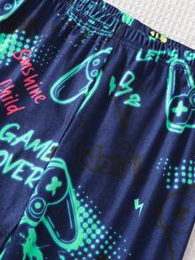 Men's Neon Glow-In-The-Dark Cartoon Gaming Theme Sleepwear Set, Long Sleeve Top And Pants, Requires UV Light To Glow - Multicolor - View 5