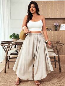 Weeklong Plus Size Women Casual Loose Woven Khaki Pants - Khaki - View 4