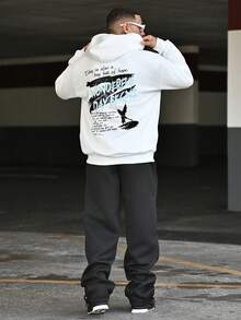 Devon Thys K-GLORY 男士连帽衫，新款秋冬街头风英文标语印花保暖套头卫衣 - 白色 - 查看 2