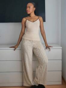 Yess Loren 女式秋冬罗纹饰边休闲保暖内衬吊带背心 - 杏色 - 查看 6