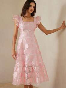 Aveloria Rosie New Arrival Elegant Cap Sleeve Rose Jacquard Sleeveless Dress - Pink - View 6