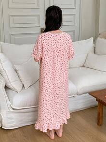 DAZY Áo ngủ dài tay cổ tròn in hình trái tim dễ thương cho bé gái tuổi teen. - Hồng - Xem 5