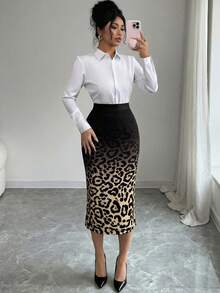 Elenzga Women's Elegant Fitted Ombre Leopard Print Pleated Skirt, Spring/Summer - Multicolor - View 6