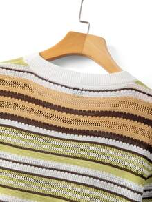 RONVEXI 男士条纹极简圆领短袖针织上衣 - 彩色 - 查看 10