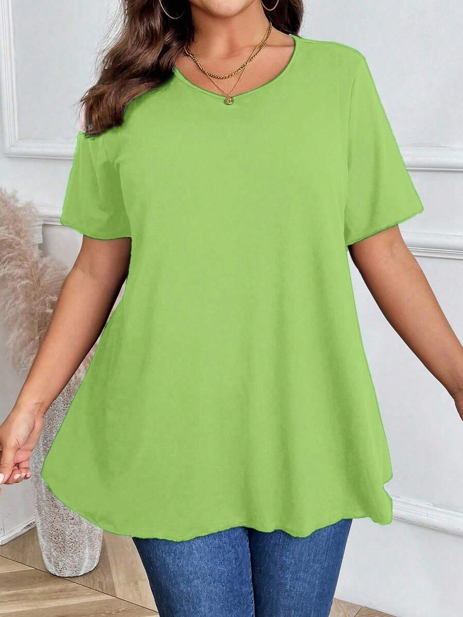 女士加大码休闲纯色圆领短袖T恤 短袖衬衫 绿色T恤 女士休闲上衣 女士休闲青柠绿上衣 女士上衣和衬衫 女士T恤 运动上衣 女士工作衬衫 女士基础款上衣 女士加大码T恤 女士休闲上衣 优雅 - 橄欖綠 - 查看 1
