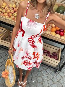 Selianne Casual Vacation French Riviera Style Women's Mini Dress. Fashionable Prints, Babydoll Design, Spaghetti Strap Ruffle Mini Skirt. Suitable For Summer Daily Outings, Commuting, Dates, Parties, And Various Occasions - Multicolor - View 6