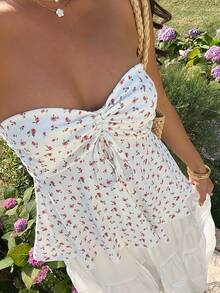 SHEIN EZwear 女士白色碎花抽绳吊带背心 - 白色 - 查看 5