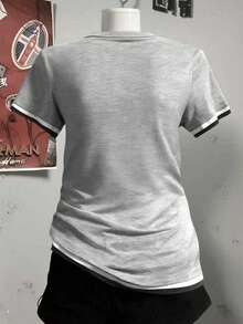 Lalippa Áo thun nữ cổ tròn tay ngắn in khẩu hiệu đa năng thường ngày - Xám - Xem 2