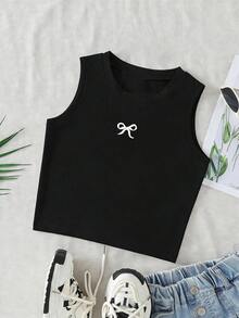 夏季波西米亚风柔软舒适四件套女童蝴蝶结数码条纹印花吊带背心套装，休闲舒适，时尚百搭，适合春夏穿着，可用于户外、野餐、街头摄影、居家、学校、节日等场合，也是馈赠佳品。女童无袖上衣，蝴蝶结上衣，黑白配色。 - 彩色 - 查看 6