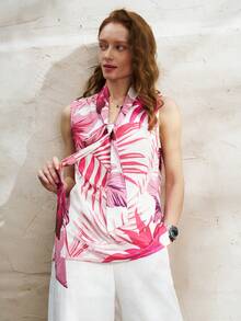 Airaco 时尚雪纺无袖印花衬衫，领口系带，简约设计，女士款 - 彩色 - 查看 3