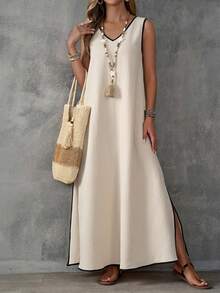 EMERY ROSE Women's Casual Daily Contrast Trim Dress, Summer - Multicolor - View 1