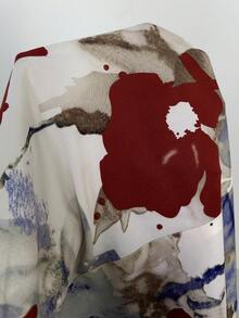 Reflora Plus Size Women's Casual Off-Shoulder Printed Blouse - Red - View 7