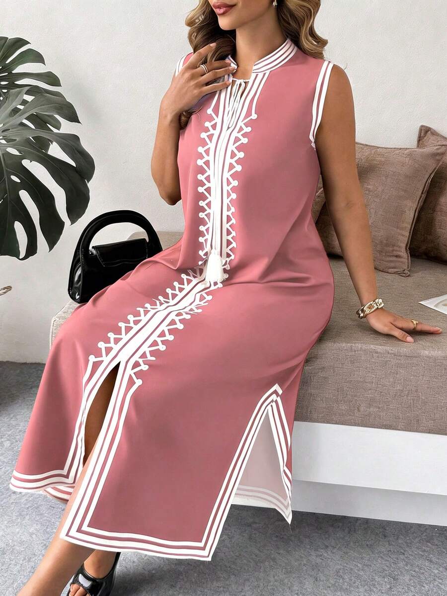 SHEIN LUNE Frauen Große Größen minimalistische geometrische ärmellose Mandarin-Kragen Schlitz Casual Urlaubs Frühlings Kleid, Frauen Sommer Kleider, Sommer Kleid für Frauen, Kleider für Frauen, Frauen Casual Kleider, Casual Kleid, Yacht Kleid, Zanzea Kleid für Frauen, Wow Kleid, Arbeitskleid für Frauen, Schnellversand Frauenkleid, Resort Tragen Frauen, Urlaubskleid, lange Casual Kleider für Frau, Casual Kleider für Frauen Sommer, Chic Kleider für Frauen Sommer, Outfit für Frauen Sommer, Strandkleid - Altrosa - Übersicht 1